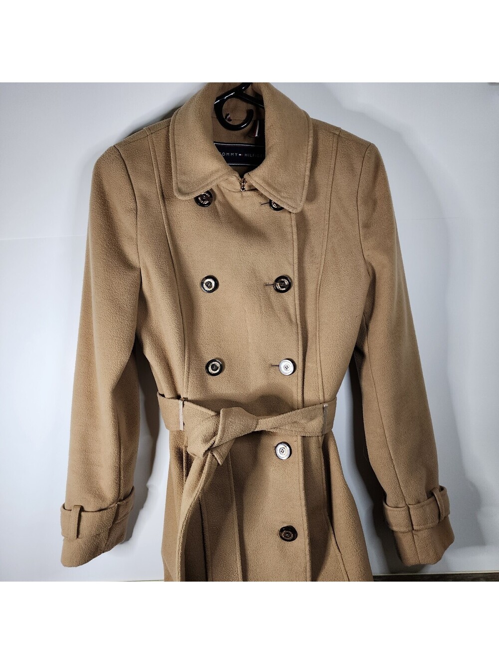 Tommy Hilfiger Womens Tan Camel Beige Button Up Trench Coat Size Small